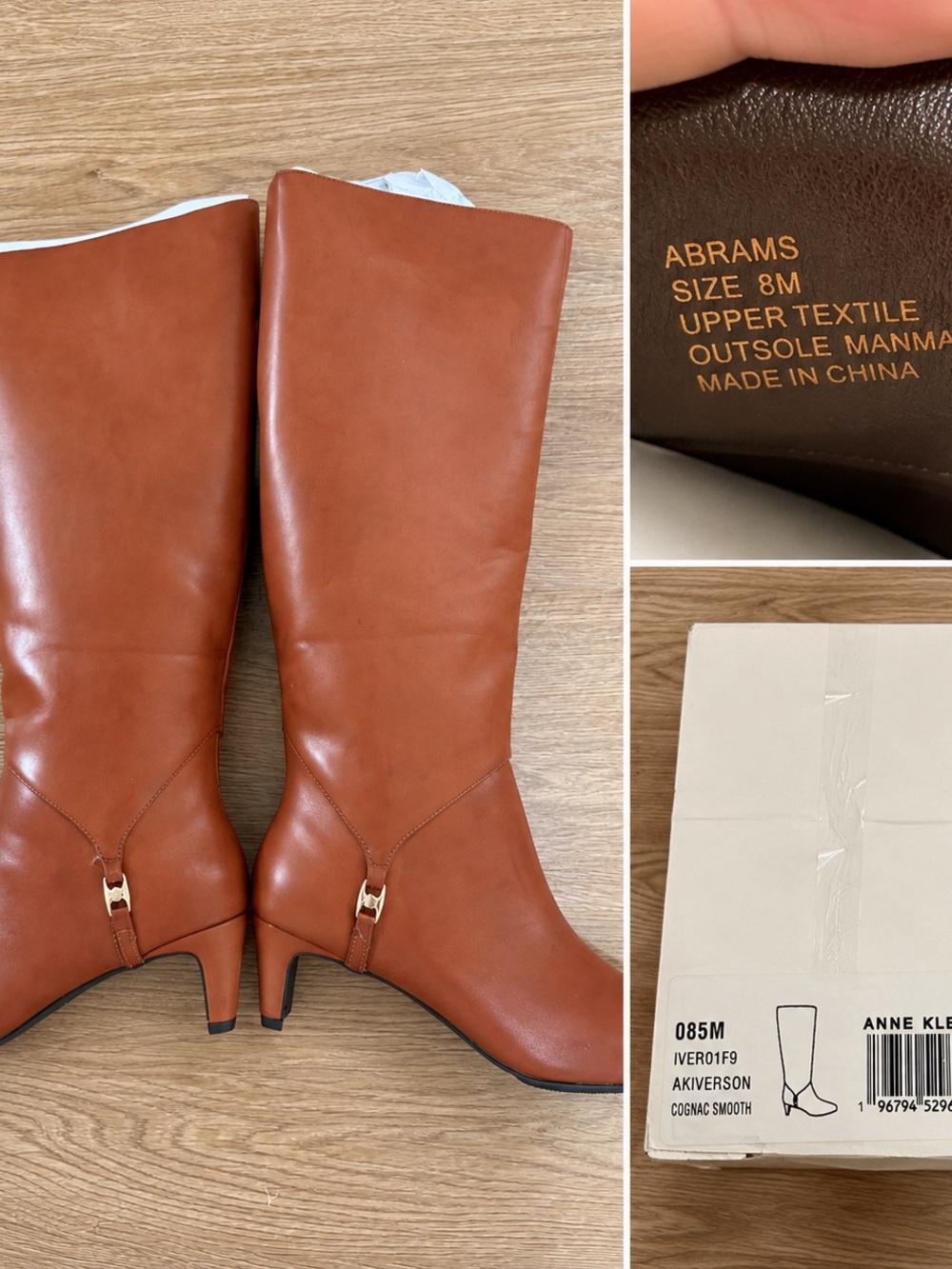 Anne Klein Women's Boots Akiverson Cognac Smooth Knee High Sz.8,5 New